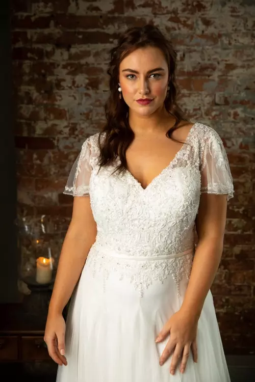 Floaty sleeve top wedding dress